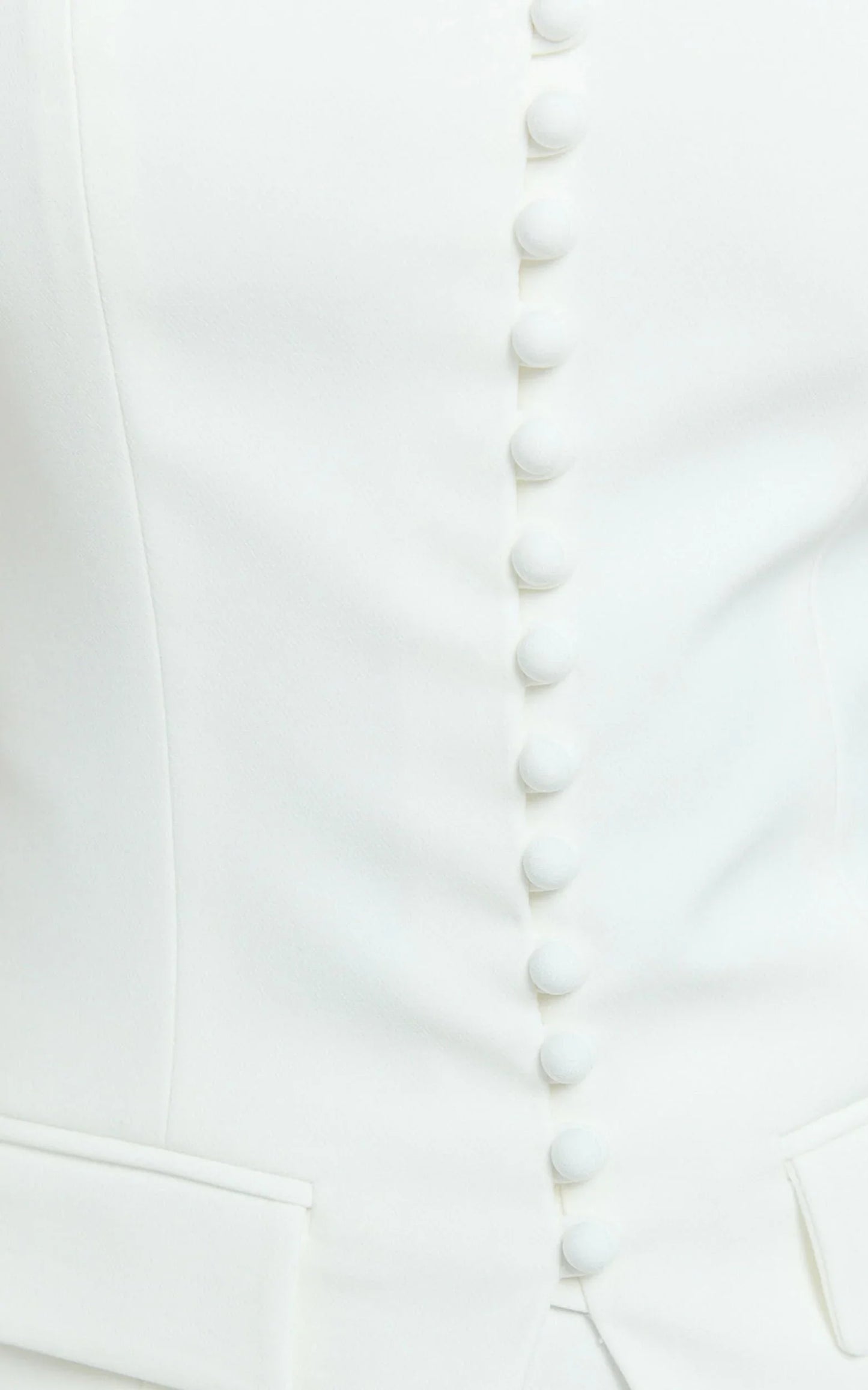 Monroe Two Piece Set - Strapless Button Down Longline Vest Top and High Waisted Mini Skirt in Cream