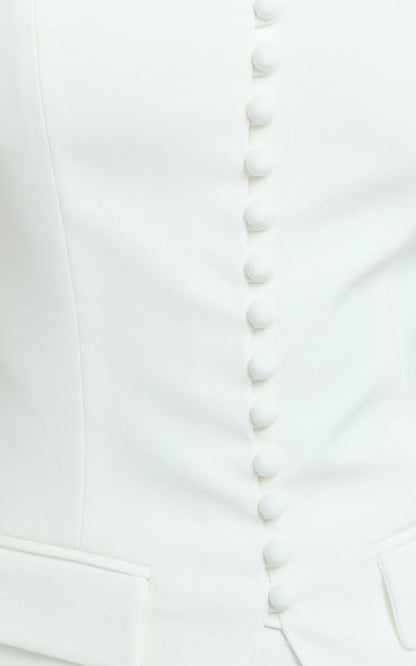 Monroe Two Piece Set - Strapless Button Down Longline Vest Top and High Waisted Mini Skirt in Cream