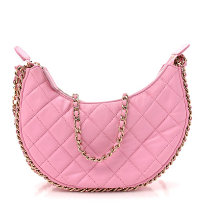 Lambskin Quilted Small Hobo Bag Pink