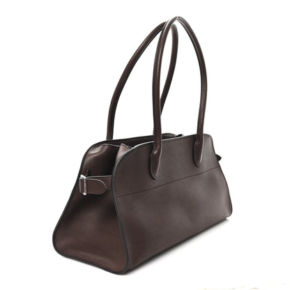 Polished Saddle Calfskin Margaux Shoulder 12 Hippo Grey