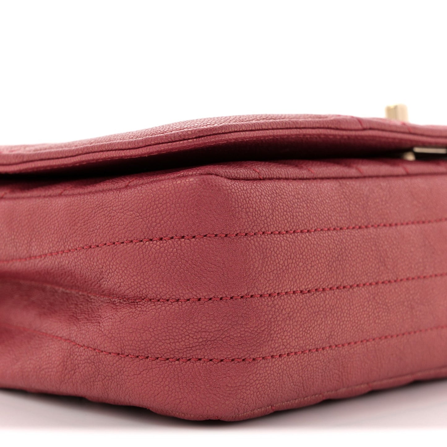 Metallic Caviar Chevron Quilted Medium Statement Flap Dark Pink