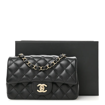 Lambskin Quilted Mini Rectangular Flap Black