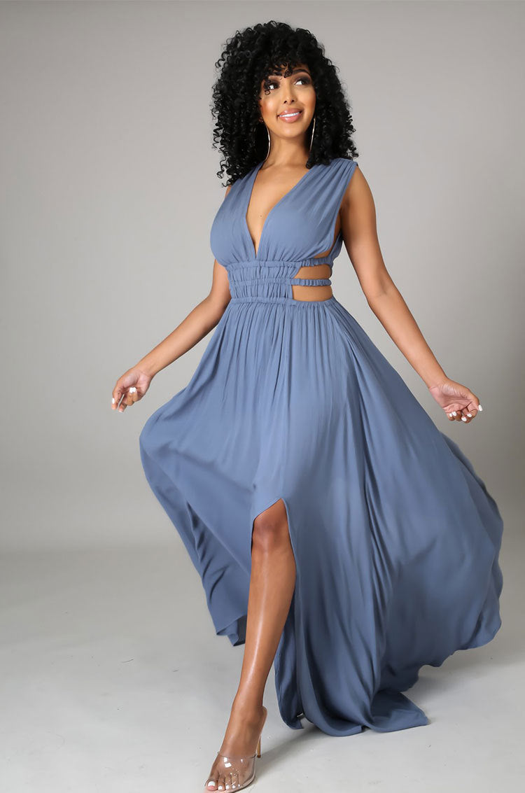 Vestido largo de verano de talla grande para mujer, vestido de seda helada con escote en V y color liso