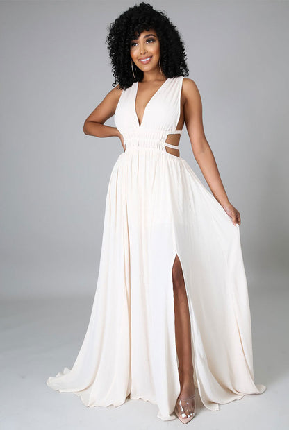 Vestido largo de verano de talla grande para mujer, vestido de seda helada con escote en V y color liso