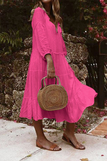 Vestidos de moda con falda pastel y cuello en V y patchwork liso