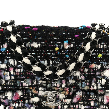 Tweed Quilted Medium Double Flap Black White Yellow Pink