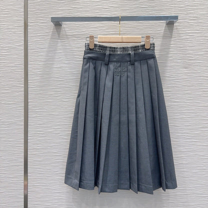Miu SS26 Set Polo Shirt Pleated Skirt White Charcoal Grey Polyester Cotton 351269