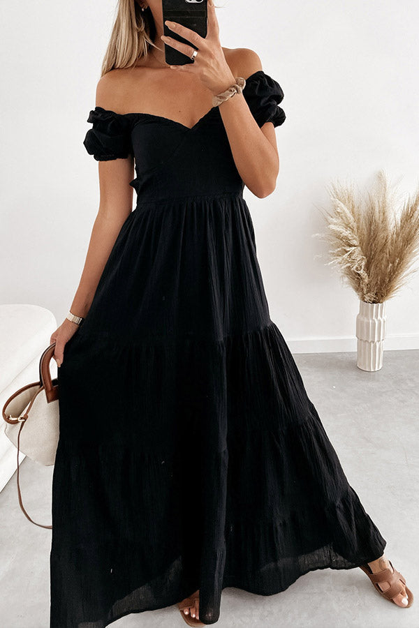 Vestido de cintura alta para uso diario, con mangas cortas, hombros descubiertos, espalda descubierta, tirantes, temperamento, de color liso