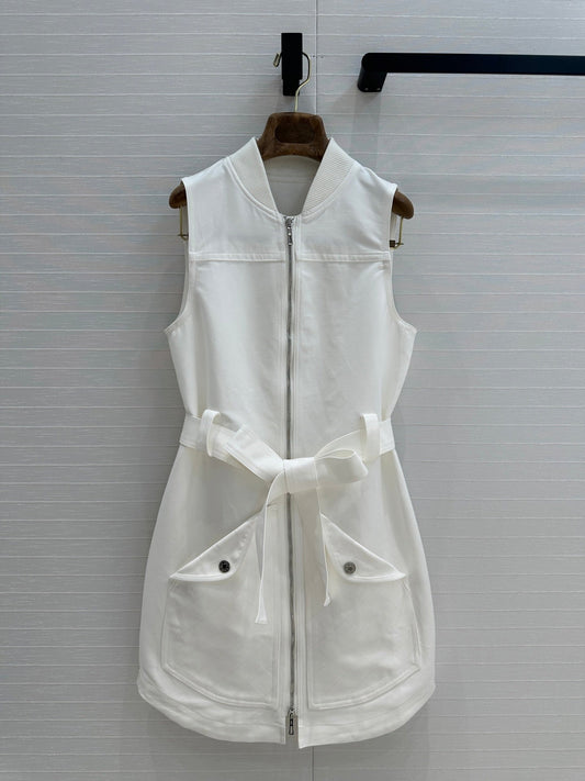 HM Majia Zipped Sleeveless Dress in White Cotton