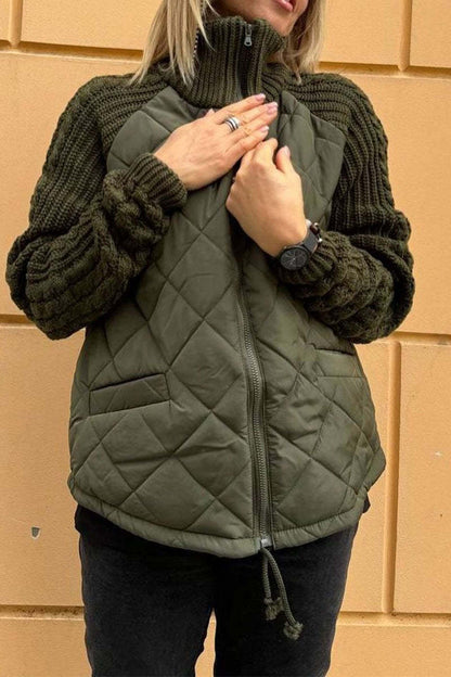 Chaqueta informal de punto con parches de color liso y cremallera para mujer