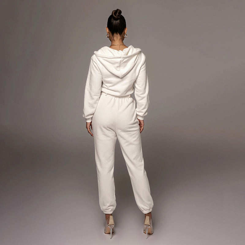 Mono informal urbano de otoño e invierno para mujer, ajustado, de manga larga, color liso, con capucha y cuello medio abierto