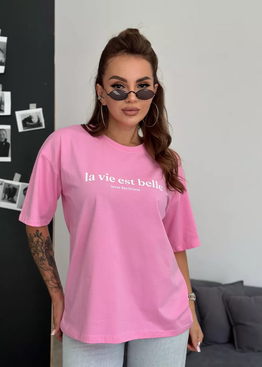 Belle Vie - Oversized Cotton Tee in Pink