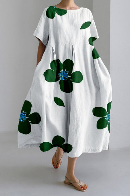 Vestido informal holgado con cuello redondo y falda floral para mujer, primavera y verano
