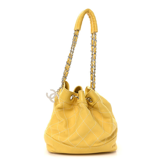 Calfskin Contrast Stitch Surpique Bucket Bag Yellow