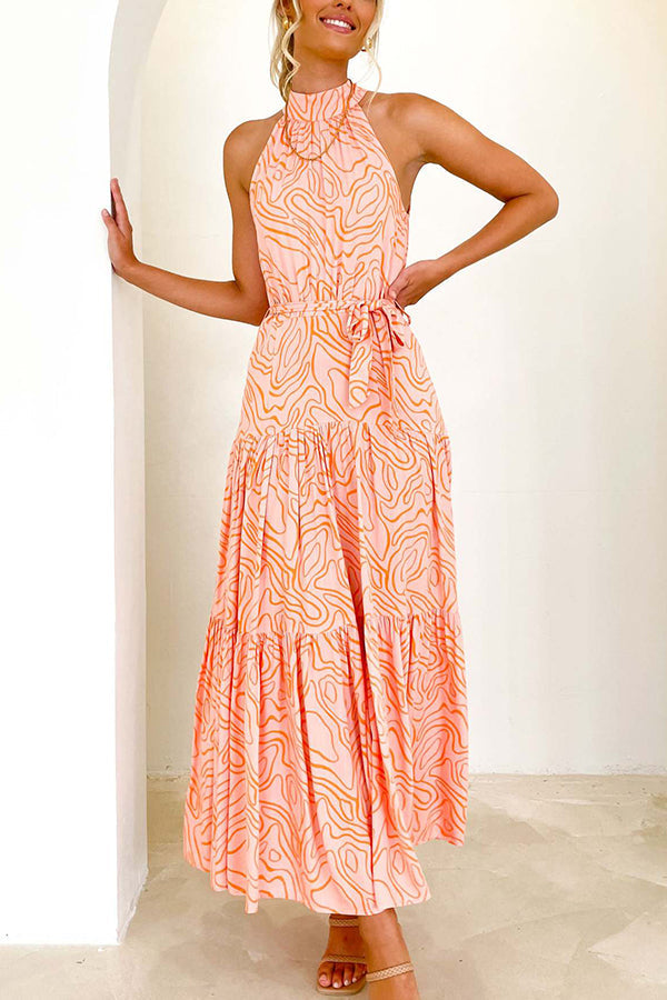 Vestido elegante, holgado, con estampado de tendencia de moda y cordones 