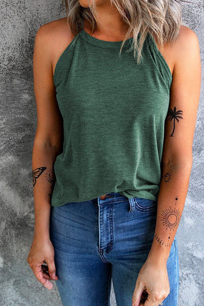 Top de verano con cuello redondo liso