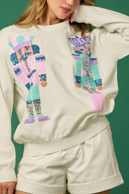 Sudadera casual de moda con lentejuelas de soldado navideño