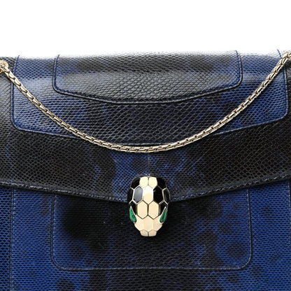 Shiny Karung Medium Serpenti Forever Crossbody Bag Dark Blue