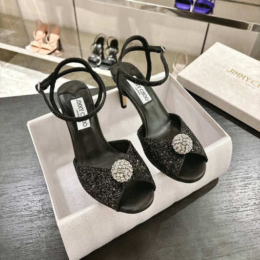 Jimmy Choo Sacora Crystal Sandal 65 Black Cowhide 597659