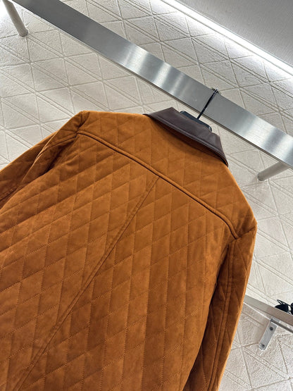 CE Contrast Color Padded Suede Jacket Dark Brown Polyester