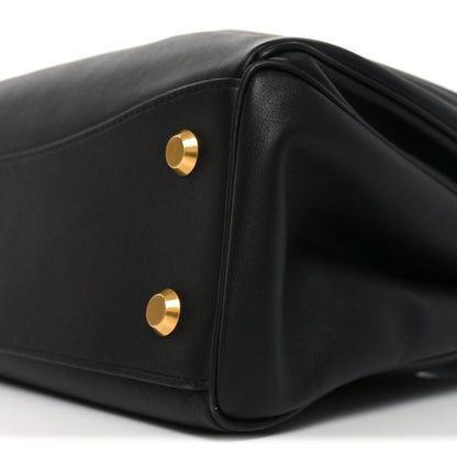 Natural Smooth Calfskin Medium Rodeo Top Handle Handbag  Black