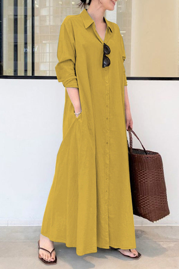 Vestido largo casual holgado sencillo de manga larga