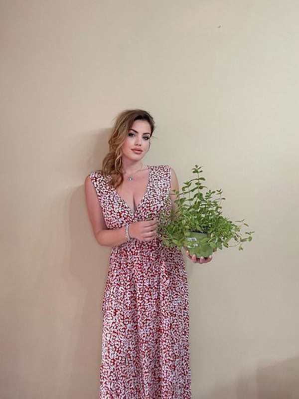 Floral Maxi Dress Sleeveless V Neck Split Summer Dress