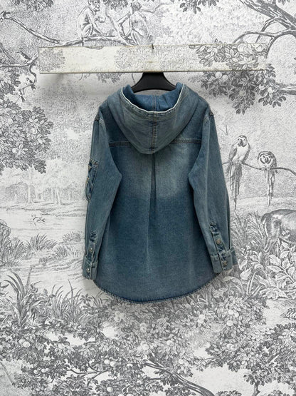 Prada 25 Hooded Denim Jacket Blue Cotton