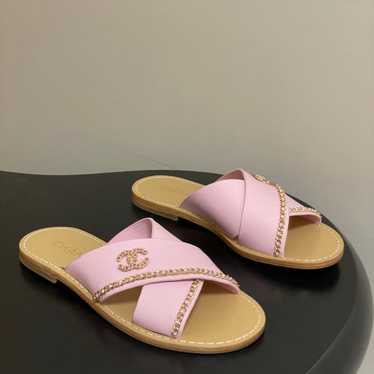 CC 26 Criss-cross Strap Slipper Pink Beige Sheepskin 593301