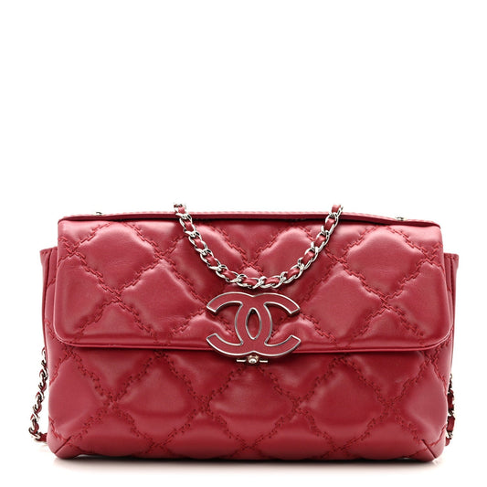 Calfskin Quilted Double Stitch Hamptons Clutch with Chain Red