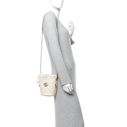Calfskin Matelasse Mini GG Marmont 2.0 Bucket Bag White