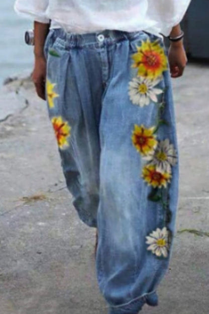 Pantalones harén extragrandes con estampado floral bohemio