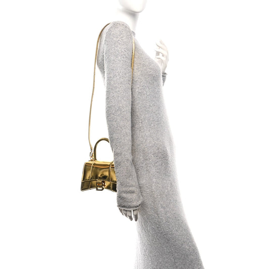 Mirror Calfskin Hourglass Top Handle Bag XS Gold