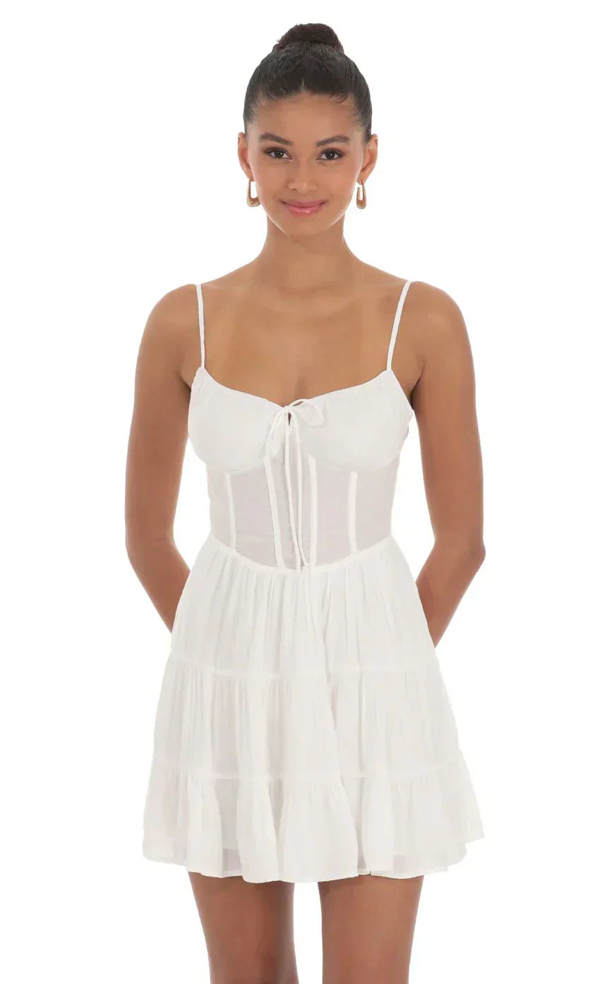 Corset A-line Dress in White