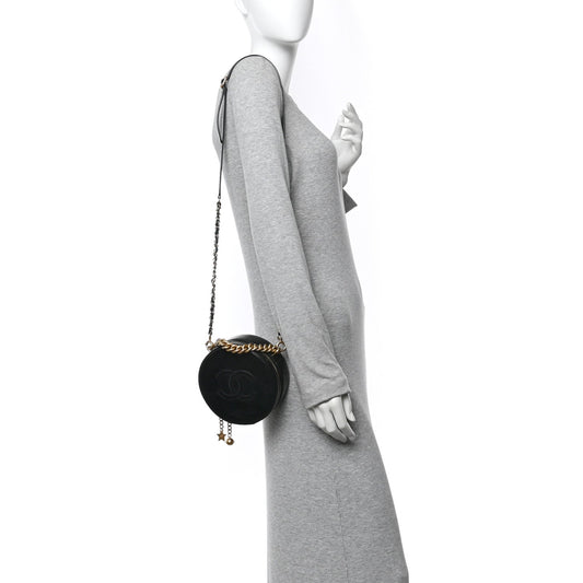 Glazed Calfskin Round As Earth Evening Bag Black