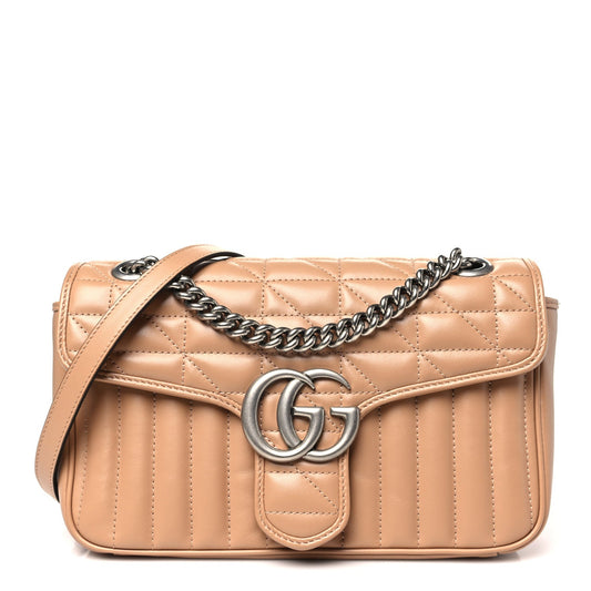 Calfskin Matelasse Aria Small GG Marmont Shoulder Bag Camelia
