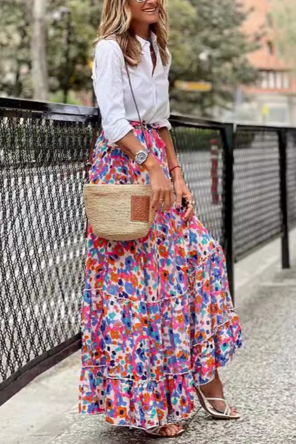 Falda estampada con volantes en el dobladillo