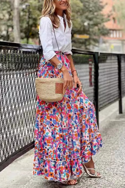 Falda estampada con volantes en el dobladillo