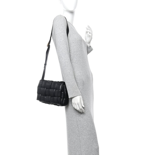 Nappa Maxi Intreccio Padded Cassette Crossbody Bag Black