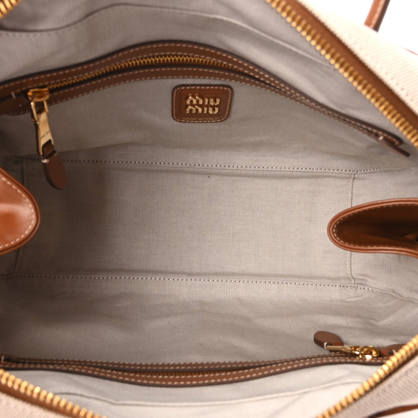 Canvas Calfskin Large Beau Top Handle Bag Naturale Brandy
