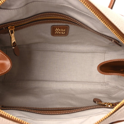 Canvas Calfskin Large Beau Top Handle Bag Naturale Brandy