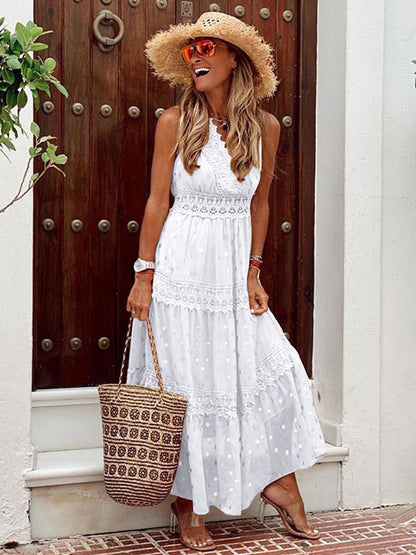 Maxi Dresses Apricot Sleeveless V-Neck Floor Length Summer Dress Boho Dress
