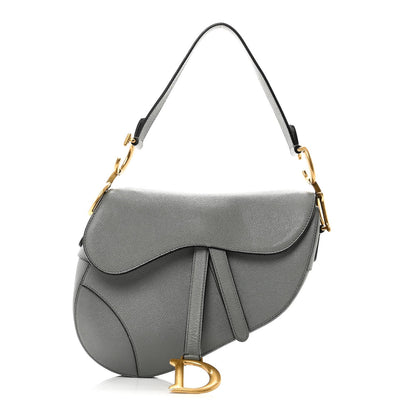 Grained Calfskin Saddle Bag Grey Stone