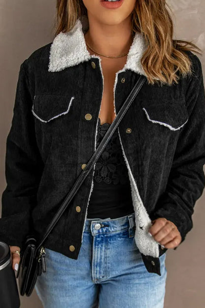 Chaqueta de pana con patchwork de lana de cordero para mujer