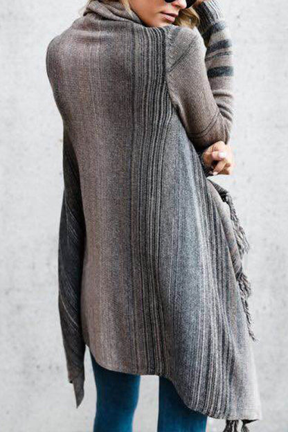 Chaqueta de rayas con flecos, de moda, de corte entallado y largo medio