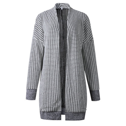 Plaid Grids Printed Black Cardigan
