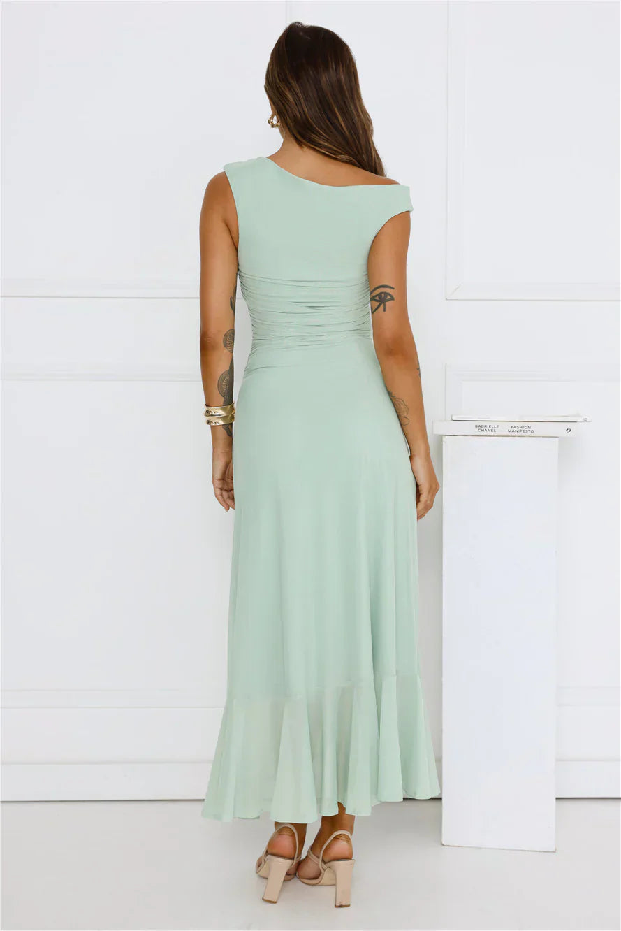 Effortless Girl Off Shoulder Mesh Midi Dress