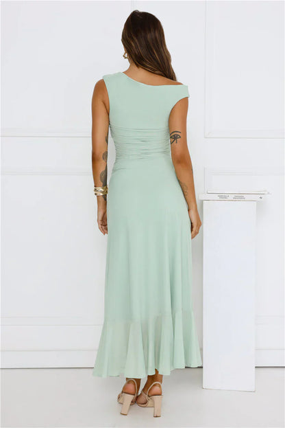 Effortless Girl Off Shoulder Mesh Midi Dress