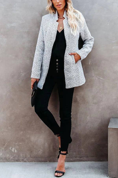 Chaqueta casual de color sólido con bolsillo