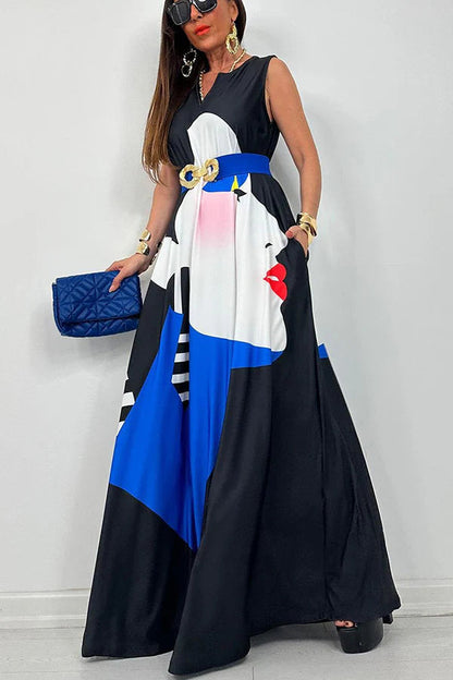 Vestido largo holgado estilo tribal mexicano con bolsillos y estampado único